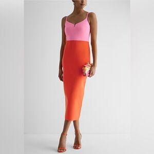 Express Body Contour V-Wire Color Block Midi Sweater Dress